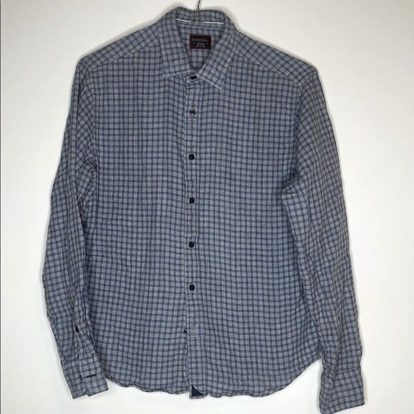 UNTUCKit Blue and White Plaid Long Sleeve Button Down Cotton Shirt Size Medium - Picture 4 of 5